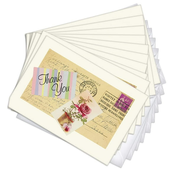 Vintage Post Card Thank You Blank Note Greeting Cards | 10 Pack Bulk Set (4X6)