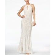R&M Richards Womens Nightway Lace Keyhole Halter Gown Dress, White, 14