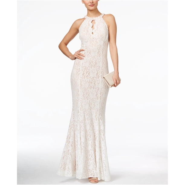 Vestido de encaje R&M Richards Halter Blanco Roto 14 Mujer