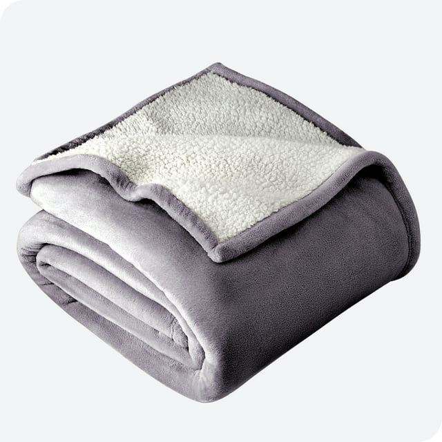 Bare Home Couverture de Lit en Sherpa Pelucheuse - Duveteuse et Douce - Réversible - Légère - Lit Simple/simple TG, Violet Poussiéreux