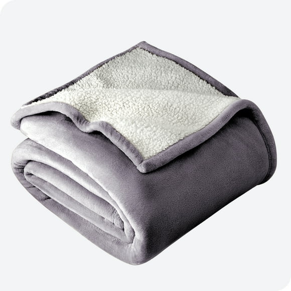 Bare Home Plush Sherpa Bed Blanket - Fluffy & Soft - Reversible - Lightweight - Full/Queen, Dusty Purple