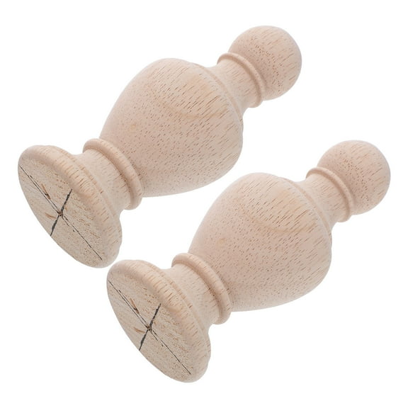 OUNONA 2Pcs Unpainted Wood Finials Khaki Modern Design for Curtain Rod Decoration