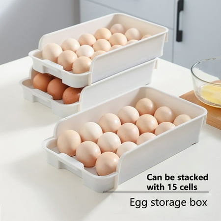 

Yesbay 15 Grids Egg Tray Drawer Type Stackable Plastic Anti-collision Egg Drawer Kitchen Supplies