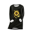 thumbnail image 3 of Uootdi Women's Sunflower Print Sherpa Lined Sweatshirt Dress Warm Pullover Casual Fall Winter Top Black Women Tops, 3 of 4