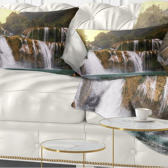 Designart Beautiful Waterfall in Vietnam - Landscape Printed Throw Pillow - 12x20