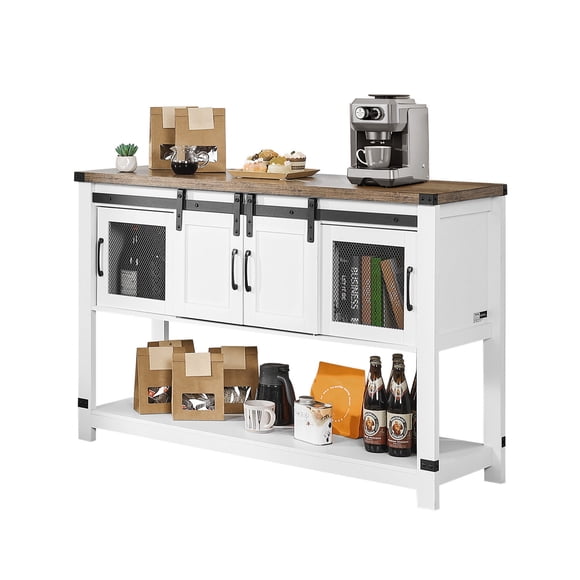 YKITRD Coffee Bar Cabinet 4-Tier Farmhouse Sideboard Buffet Table with Barn Door