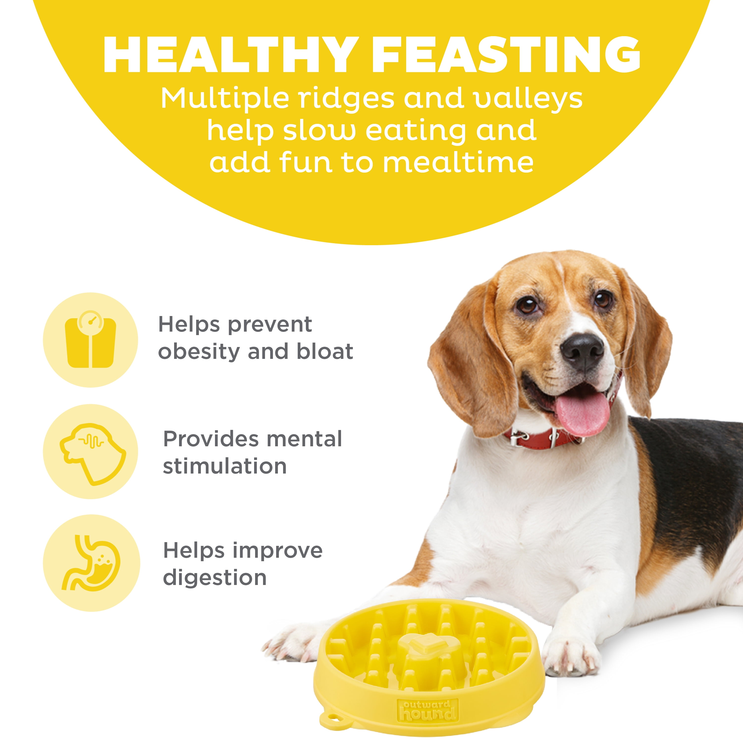 Outward Hound Fun Feeder Slo Bowl Waffle, Medium, Yellow