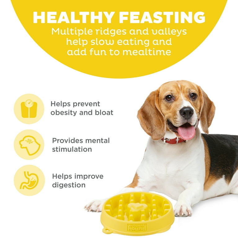 Outward Hound Slow Feeder Fun Bowl, Waffle, Yellow, Medium
