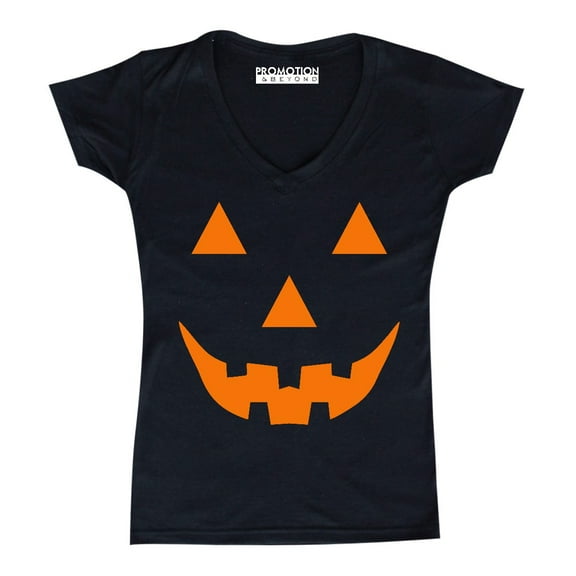 Pumpkin Face Funny Halloween Women's V-neck, M, Black