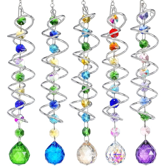 Crystal Sun Catcher with Spiral Tail - Sea Blue Crystal Ball, Rainbow Maker for Indoor/Outdoor Decoration, Garden & Window Decor
