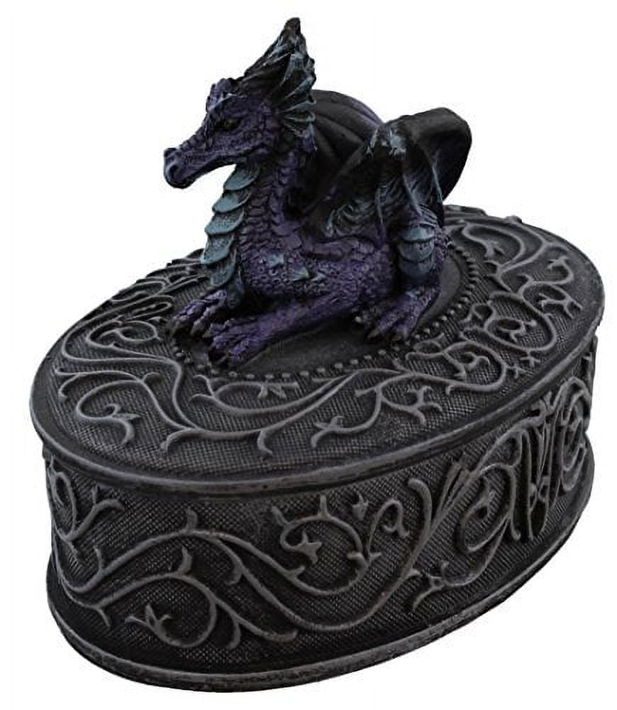 Dragon Laying on Oval Shaped Jewelry Trinket Box Mythical Fantasy Decoration New
