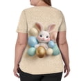 thumbnail image 5 of Women’s Short Sleeve V Neck Top with Bunny and Decorative Egg Print Relaxed Fit Lightweight Casual Pullover Shirt Khaki E XL, 5 of 5