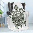 thumbnail image 4 of Turtle Soft Flannel Fleece Throw Blanket, Maori Tattoo Style of Sea Animal Tribal Spiral Form Tropical, Cozy Plush for Indoor and Outdoor Use, 50" x 70", Black and White, by Ambesonne, 4 of 5