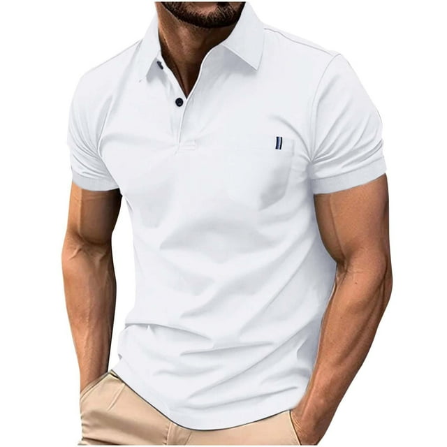 pstuiky camisetas de manga corta para hombre, Camisa de manga corta con cuello vuelto, versátil, de color liso y estilo informal para hombre camisas casuales para hombre xl