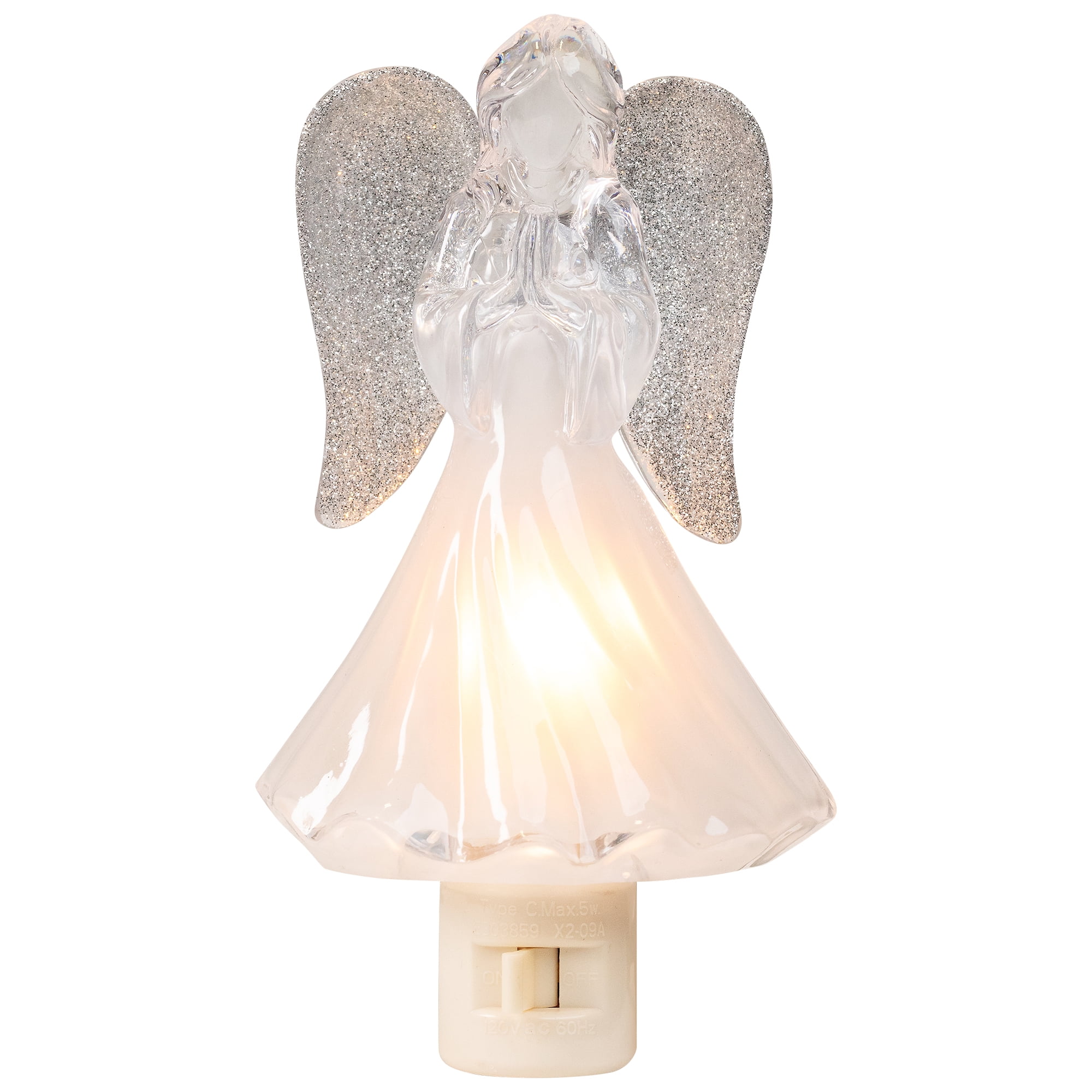 Frosted Angel with Glittered Silver Wings Christmas Night Light - 6.5"