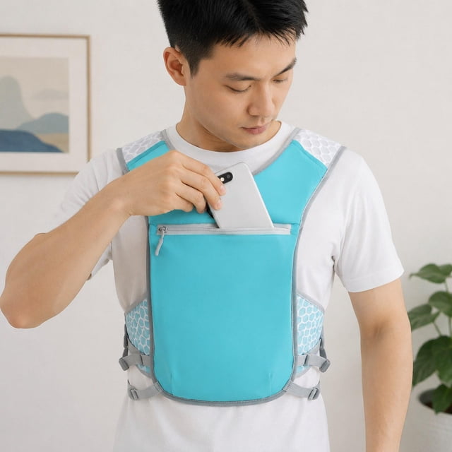 Mochila de hidratación, chaleco para correr, bolsa con soporte para teléfono para ciclismo, camping y escalada. Azul cielo