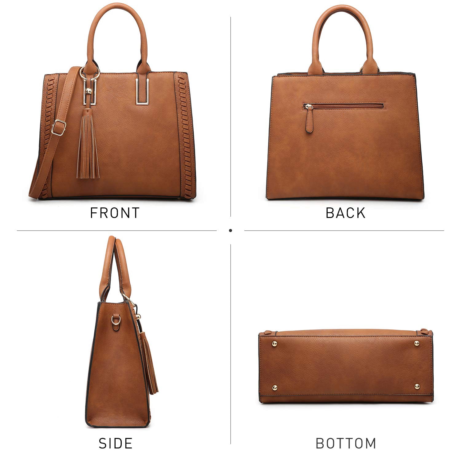 Dasein Women Satchel Handbags Vegan Leather Purses Tassel Shoulder Bags Work Tote for Ladies with Long Strap