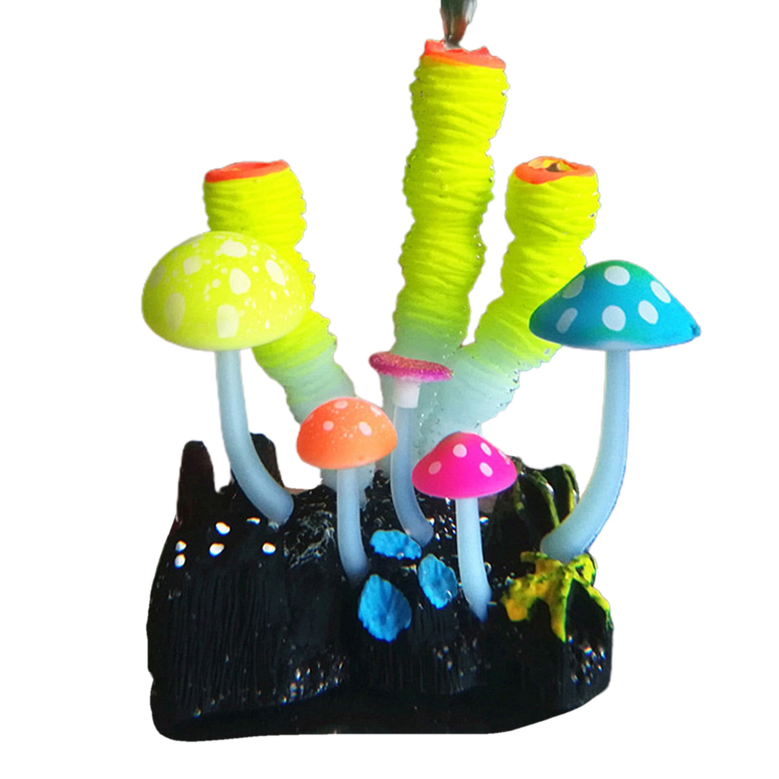 Ludlz Aquarium Decorations, Glowing Coral Plant Ornaments for Betta Fish Tank Decorations, Glow Mushroom Decor