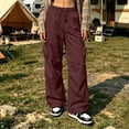 thumbnail image 2 of Bovemsi Comfy Pants Women Wide Leg Lightweight Cargo Jogger Trousers With Pockets, Elastic Waist Hiking Pants Fashion Outfits Clothes XXXL Red, 2 of 4