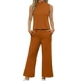 thumbnail image 2 of LISTHA Lounge Sets for Women 2 Piece Summer Mock Neck Lounge Sets Sleeveless Travel Matching Sets Casual Wide Leg Crop Pants Outfits Orange M, 2 of 6
