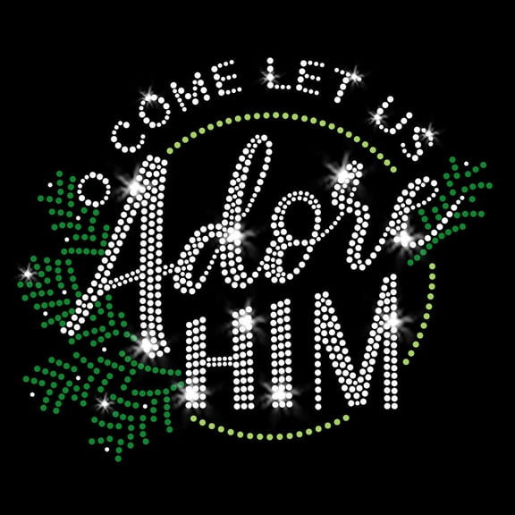 Adore Him Christmas Christian Faith Jesus Clear Iron-On Rhinestone and Rhinestud Transfer by JCS Rhinestones