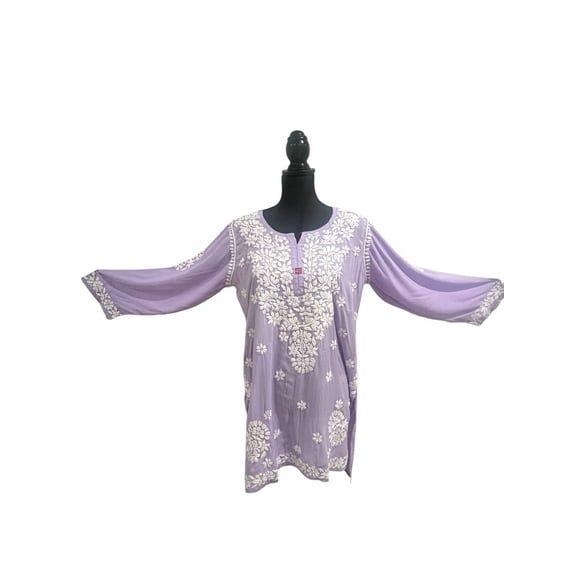 Shop the Talahi Indian Hand Embroidered Chikankari Lavender Cotton short Kurti for women. Perfect for stylish, everyday elegance!