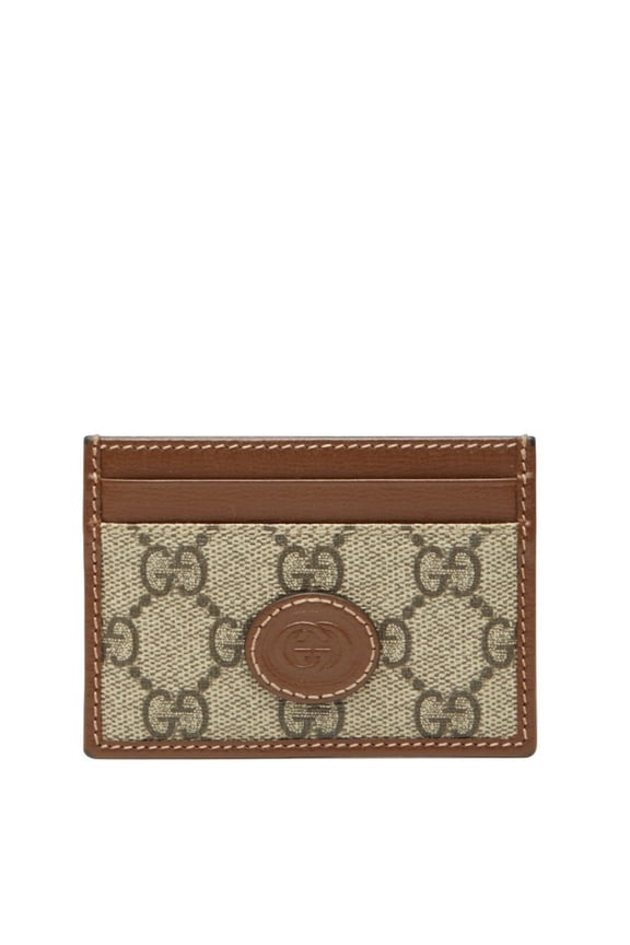 Pre-Owned Gucci GG Supreme Business Card Case 673002 Beige Brown Leather Women's GUCCI (Good)