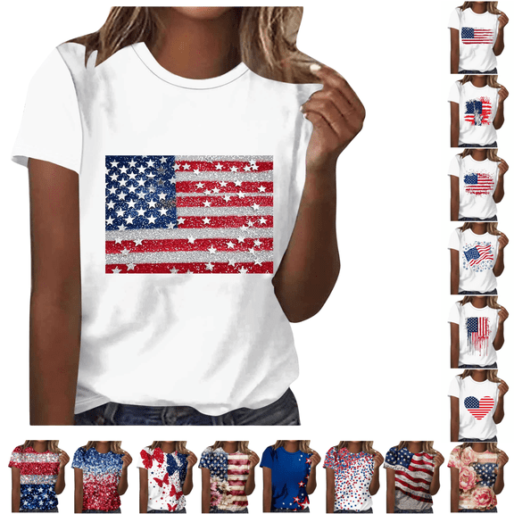 AGWOLF 250 Anniversary USA T Shirts for Women Plus Size Patriotic American Flag Graphic Tees Short Sleeve Crewneck Loose Tops Funny 4th of July Shirts for Women Pink S
