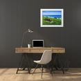 thumbnail image 3 of Frank, Assaf 18x15 White Modern Wood Framed Museum Art Print Titled - Bench on lawn with beach huts in background, 3 of 4