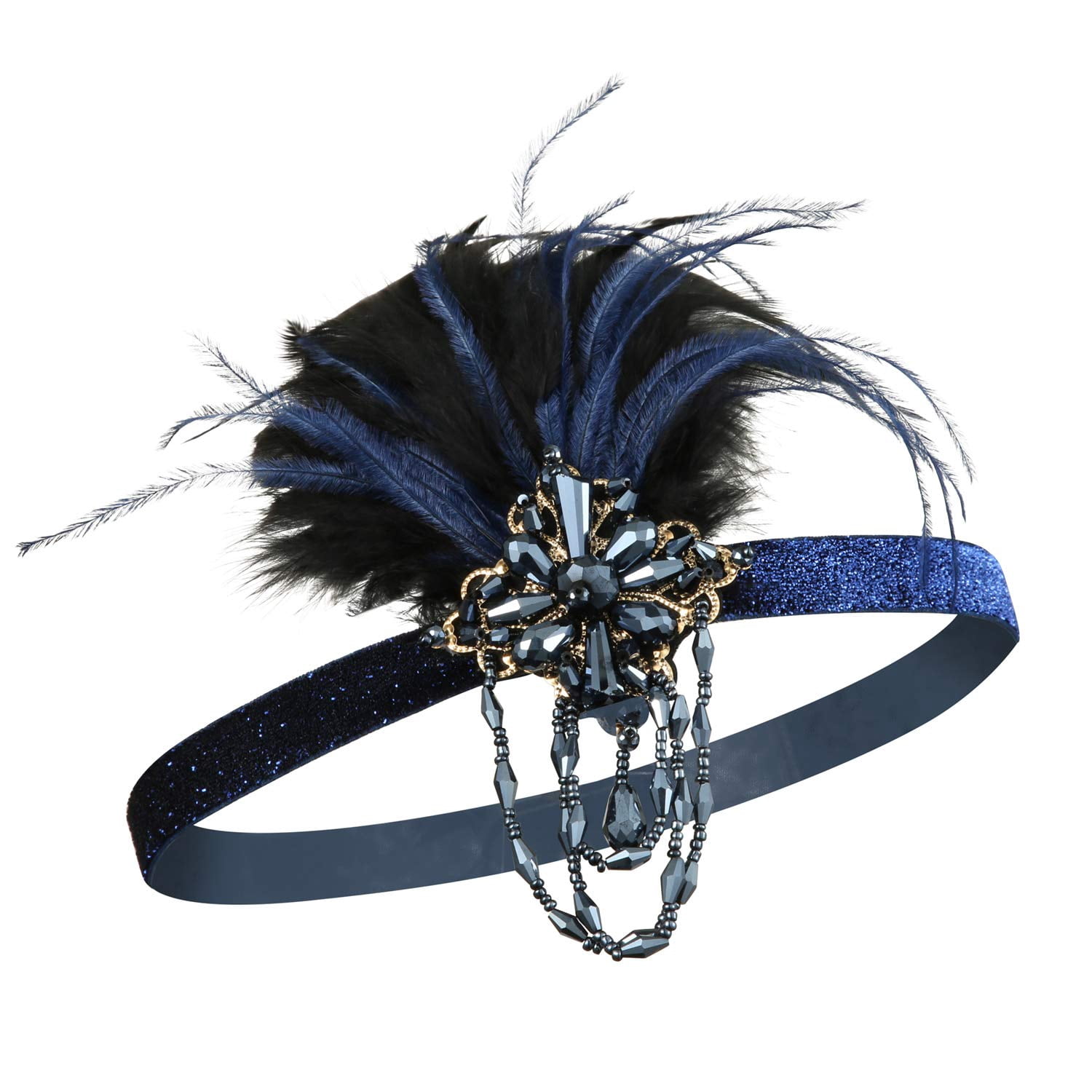 1920’s Flapper Style, Feathered Headband-Hat,Navy,Excellent Condition, Size OS Feather Flapper Headpiece Navy, Rhinestone Feather 1920s  main image 4