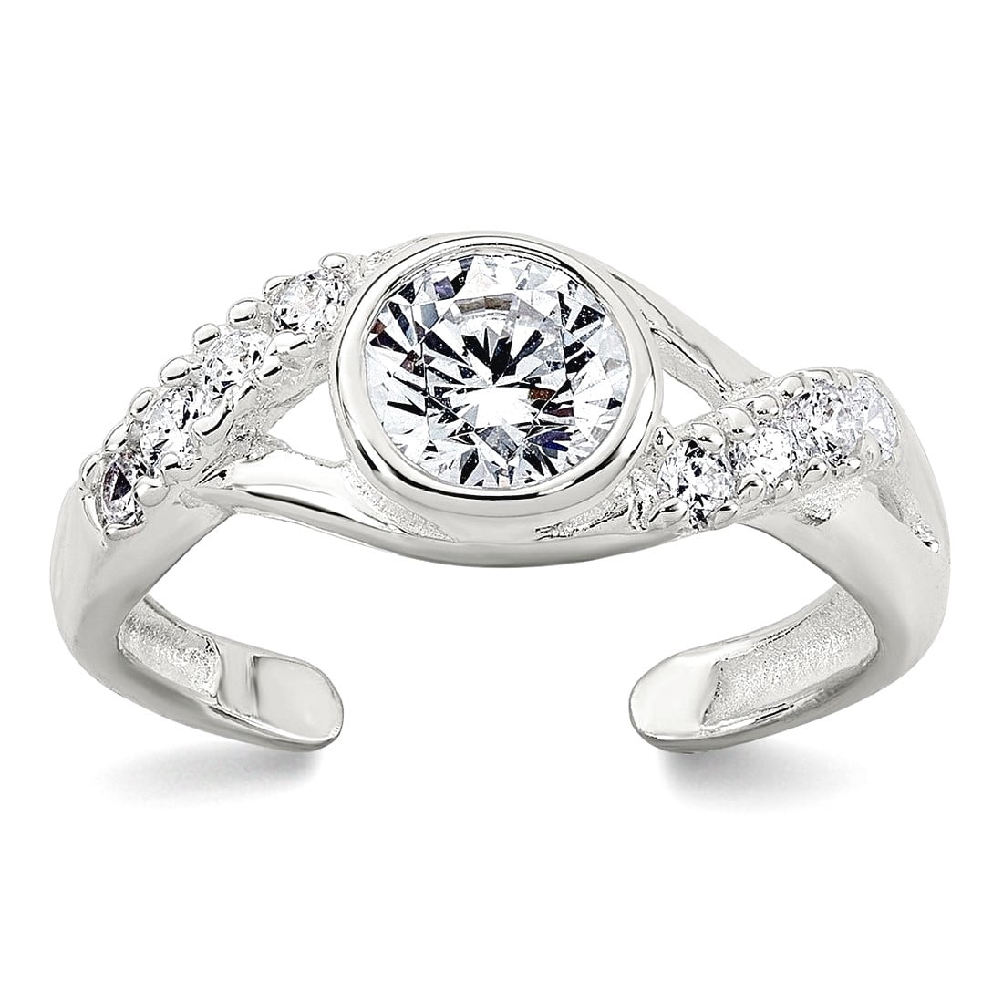 17.6mm 925 Sterling Silver Polished Fancy Cubic Zirconia Twisted Sides Adjustable toe ring toe ring for Women