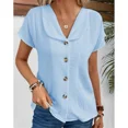 thumbnail image 3 of Blusa informal de manga corta con cuello de bebé para mujer, Rebeca de un solo pecho, Color liso, estilo dulce, verano, 2024, 3 of 4