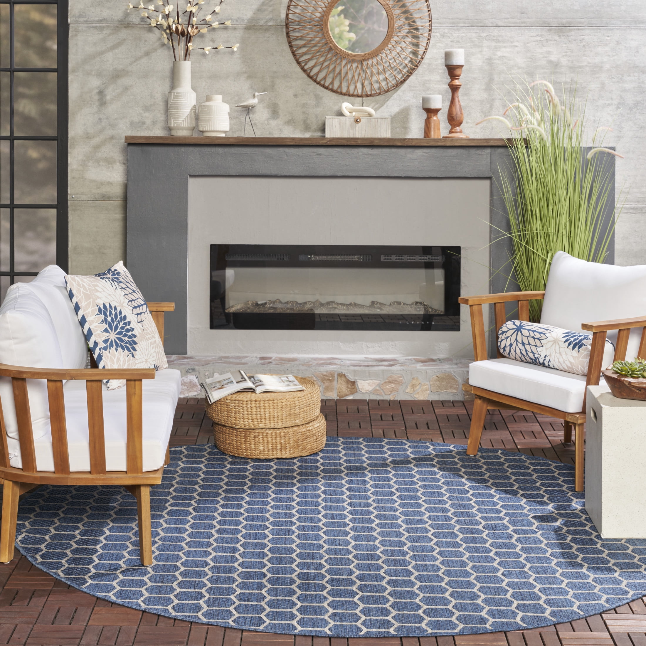 Nourison Twist Reversible 8' x Round Blue Modern Rug