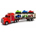 thumbnail image 2 of Friction Powered Toy Car Carrier Truck, 23 Inch Transport Trailer with 6 Mini Vehicles, Lights, Sounds, Opening Rear Door, Detachable Trailer, 2 of 9