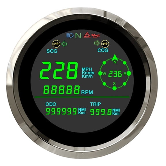 85mm LCD GPS Speedometer For Motorcycle With Tachometer Total Milea Adjustable, Trip ODO Multi-Indicator 0~299 MPH Knots Km/h ,Easy to Install