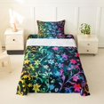 thumbnail image 2 of Manfei Boho Floral Twin Sheets, Rainbow Flower Plant Bedding, Navy Blue, 3pcs, 1 Flat Sheet, 1 Fitted Sheet and 1 Pillowcase, 2 of 6