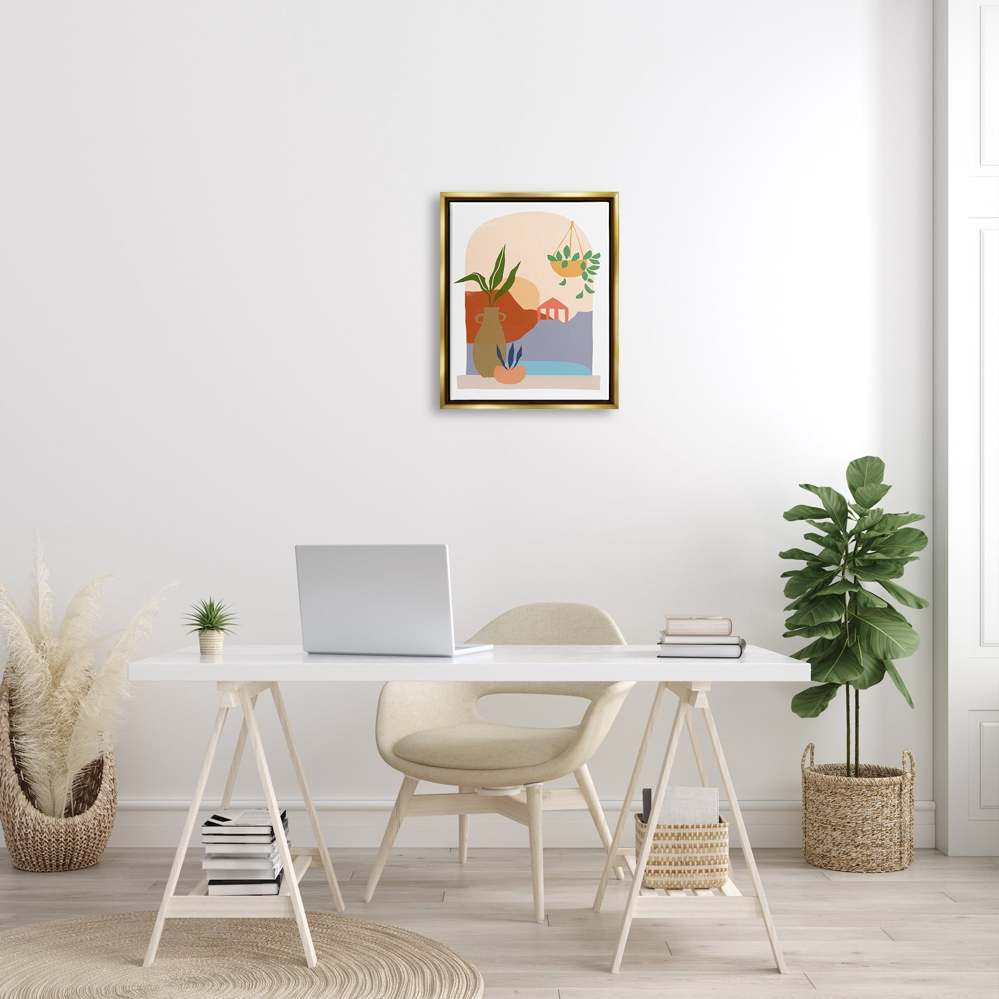Stupell Industries Bold Hanging Potted Plants Windowsill Landscape Scene Graphic Art Metallic Gold Floating Framed Canvas Print Wall Art, Design by June Erica Vess