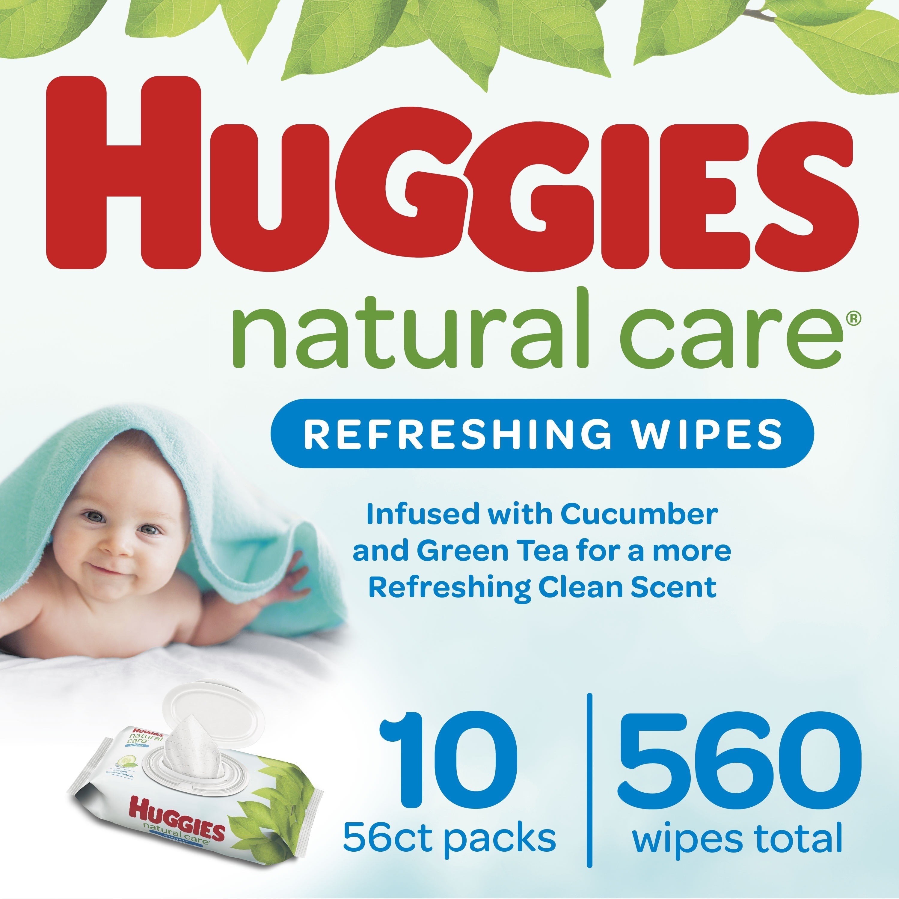 Huggies Natural Care Refreshing Baby Wipes, 10 Flip-Top Packs (560 Wipes Total)