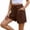 A-Brown, variant on 100% Cotton Shorts for Women Summer Casual Solid Color Elastic Waist Drawstring Wide Leg Baggy Workout Gym Shorts with Pockets Black S-2XL