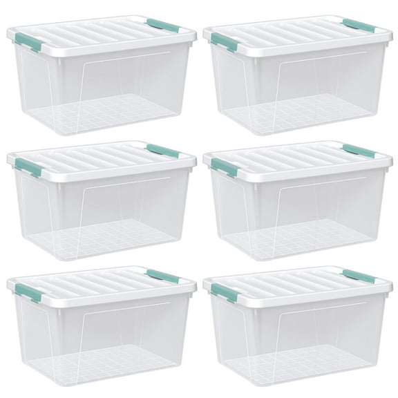 Zopnny 6-Pack 35 Quart Plastic Latch Storage Box with Lid, Stackable Latching Storage Bin, Clear