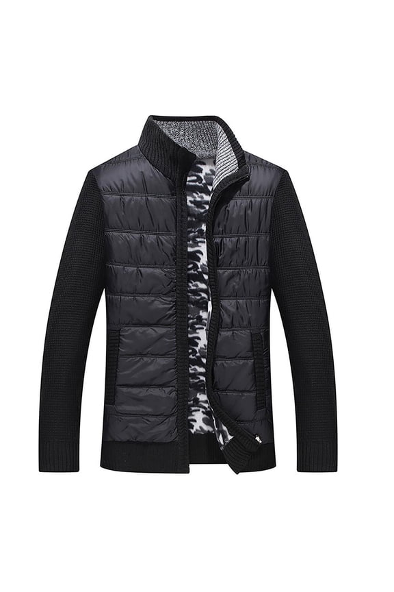 Men's Plush Turtleneck Stand Collar Long Sleeve Color Block Leisure Plush Sweater Coat Thickened Stand Collar Warm Sweater Sweater