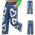 thumbnail image 3 of YUEHUA girls jeans size 6, Girls High Waist Straight Leg Denim Jeans With Heart Print Casual Comfort Stretch Pants For Kids And Toddlers Everyday Wear, 3 of 8
