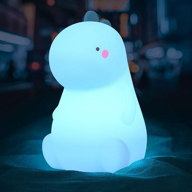 Luz nocturna de dinosaurio para niños, linda luz nocturna de silicona que cambia de color con sensor táctil, mesita de noche LED recargable portátil