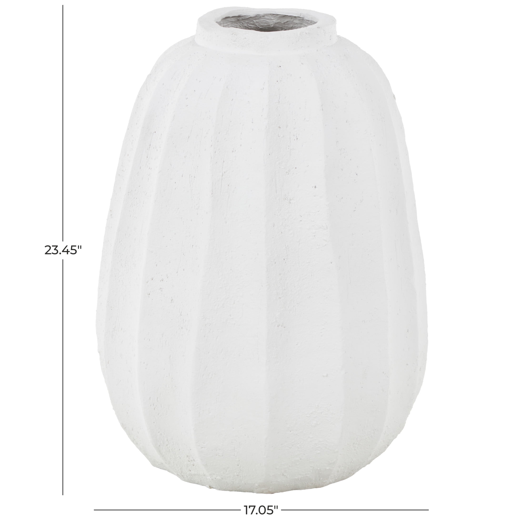 DecMode 23" Wide White Magnesium Oxide Vase with Carved Grooves