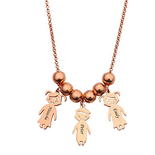 Sterling Silver Engraved Personalized Three Children Charms Mothers Necklace Custom Made Any Boys and Girls Name Pendant Necklace Gift for Mom
