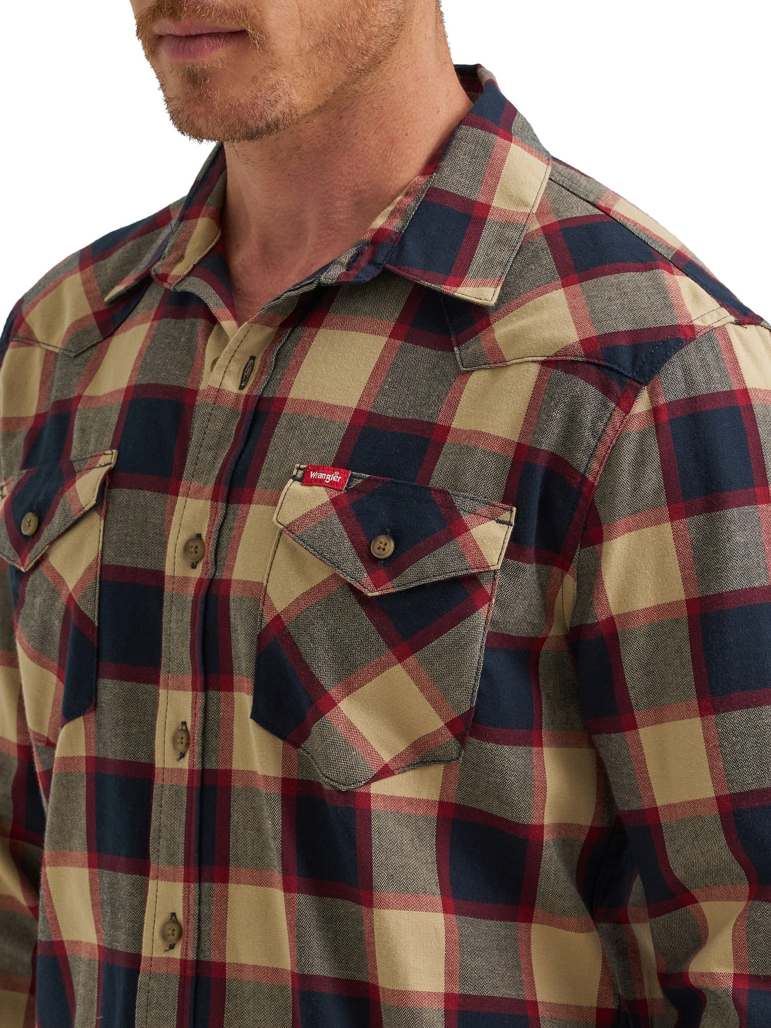 Wrangler® Men's Slim Fit Long Sleeve Woven Twill Shirt with Sunglasses Cleaner, Sizes S-5XL