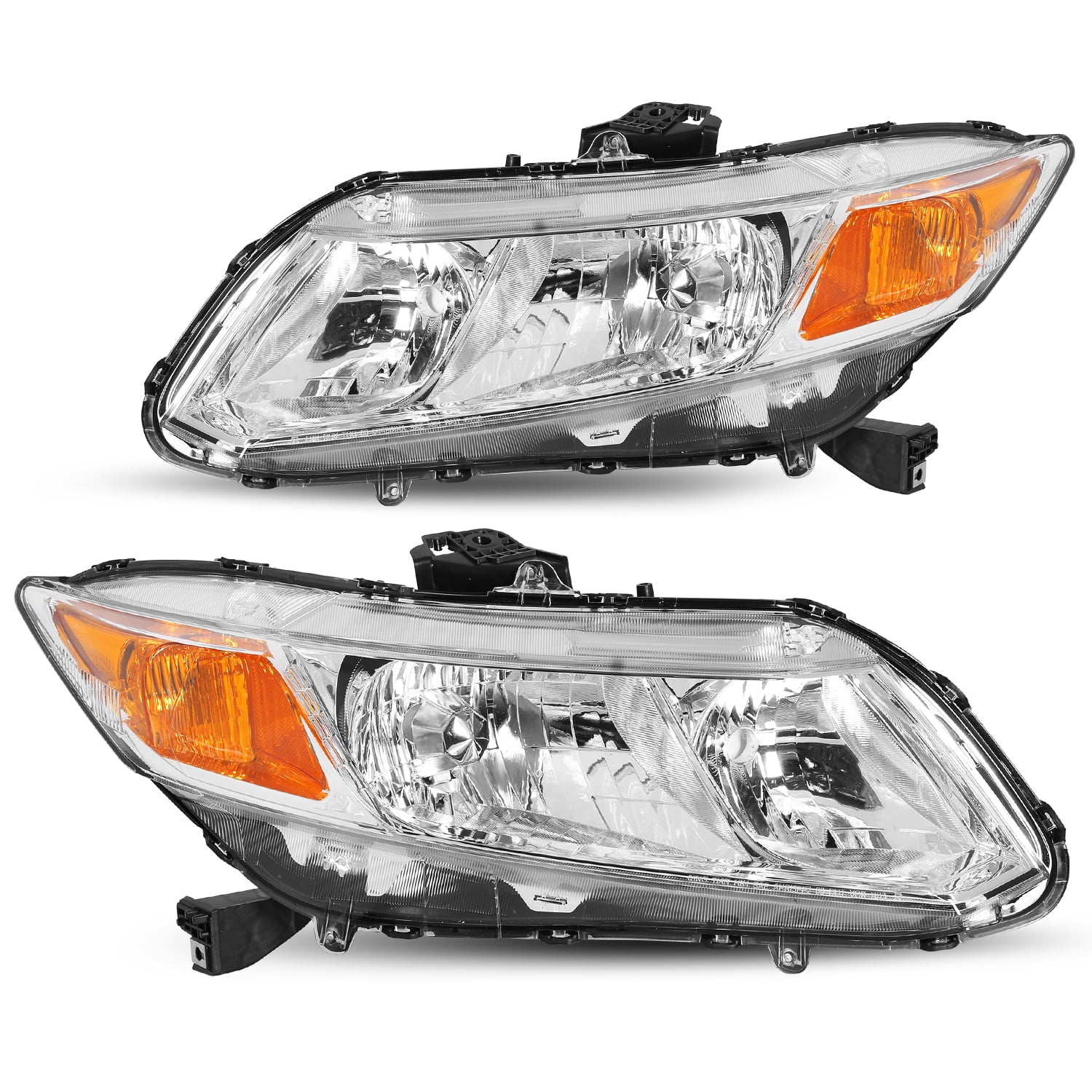 For 2012-2015 Honda Civic Sedan 12-13 Coupe Chrome Amber Headlights Pair