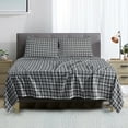 thumbnail image 3 of Sleepdown 100% Cotton Flannel Sheets King Size Bed Sheets Set with Deep Pockets, Brushed Flannel with Elastic Fitted Sheet Set, Soft & Cozy Sheets - 4 Piece Bedding and Pillowcase set - Grey Plaid, 3 of 6