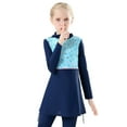 thumbnail image 4 of IBTOM CASTLE Kids Girls Muslim Swimsuit Long Sleeve Butterfly Flower Printed Islamic Swimwear Burkini Full Cover Cap Top Pants 3PCS Modest Bathing Suit 5-6 Years Navy Blue, 4 of 8