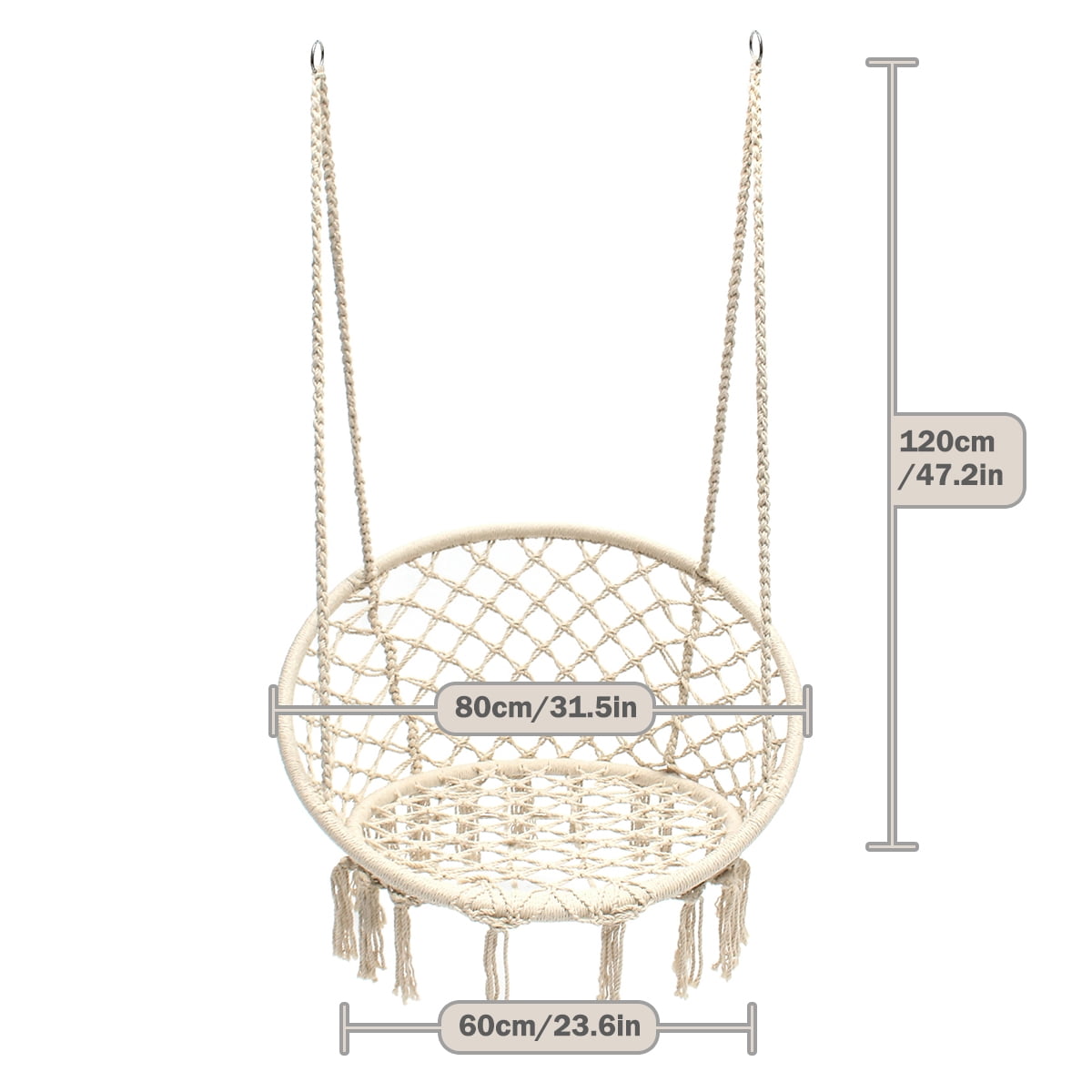 Garpans Hammock Chair Macrame Swing Chair Handmade Knitted Hanging Cotton Rope Chair for Indoor/Outdoor Home Patio Deck Yard Garden Reading Leisure Beige